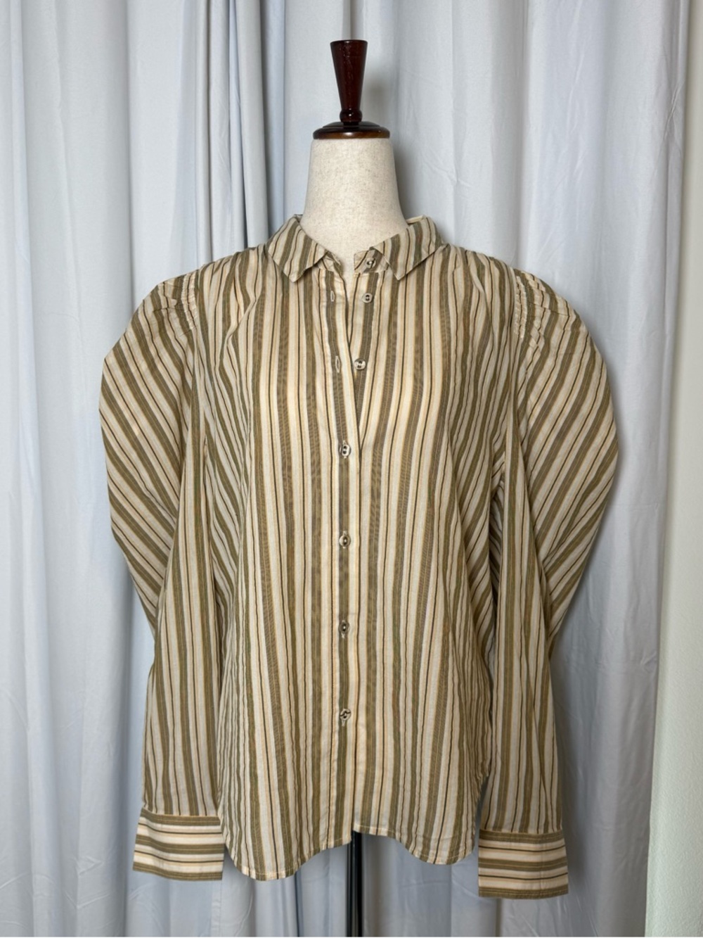 Ulla Johnson Dari Blouse Sand Stripe Puff Sleeve 100% Cotton Womens 12 NWT - Picture 2 of 15